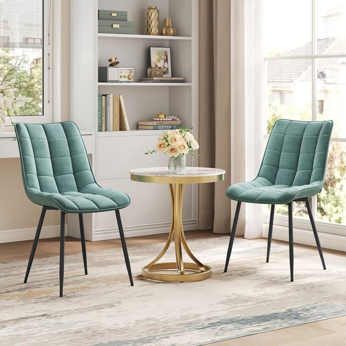 Lot De 2 Chaises Salle à Manger Rembourrées Velours Côtelé Gris Clair - Motif 9 Carreaux Élégant