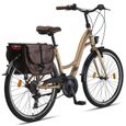 Un vélo de ville pour femme de 26-28 pouces avec cadre en aluminium [26 pouces, Brun lait]-2