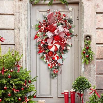 Predolo Couronne De Noël Artificielle En Forme De Larme - Décoration Fenêtre Porche Festive