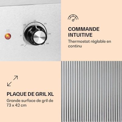 Klarstein Barbecue Electrique de Table, Plancha Electrique Exterieur, Grill Electrique Antiadhésive Amovible, Affichage LED et 2 Spatules, Acier Inoxydable pour Camping et Restaurant, 200W - Argent Klarstein Barbecue Electrique de Table, Plancha Electrique Exterieur, Grill Electrique Antiadhésive Amovible, Affichage LED et 2 Spatules, Acier Inoxydable pour Camping et Restaurant, 200W - Argent