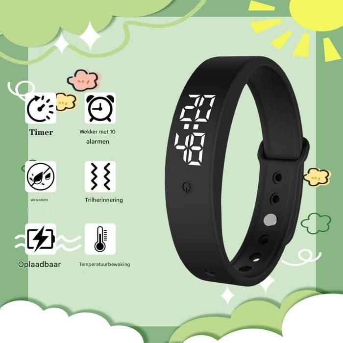 Bracelet Réveil Vibrant Silencieux – Minuteur, Podomètre, Suivi Du Sommeil, Batterie 50 MAh – Pour Maison, Voyage, Médication Réveil Vibratoire