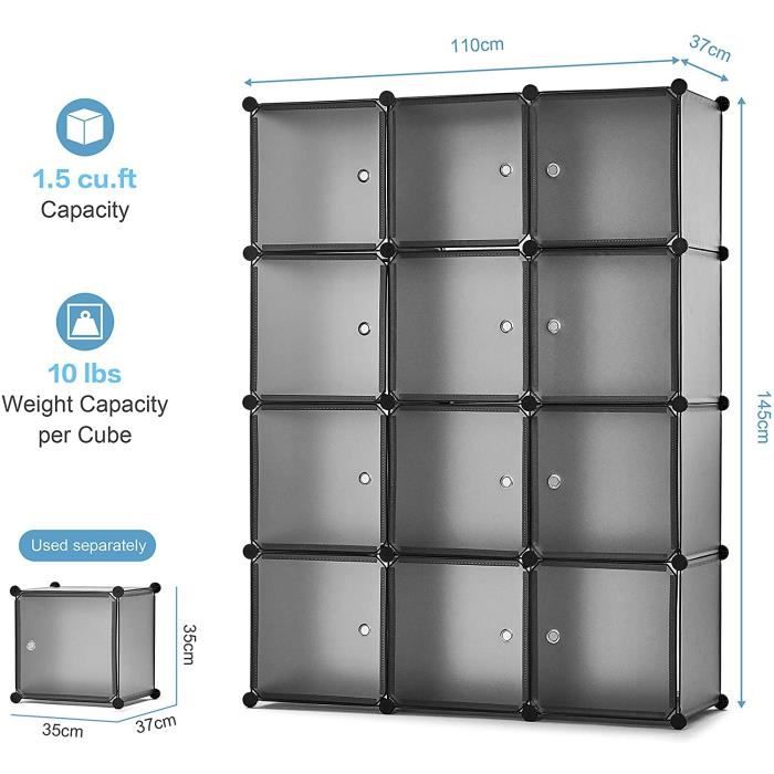 Armoire Penderie Modulable Portable Grande Capacité Storage avec Portes  Étagère de Etagères Empilables Plastique Rangement Chambre Adultes pour