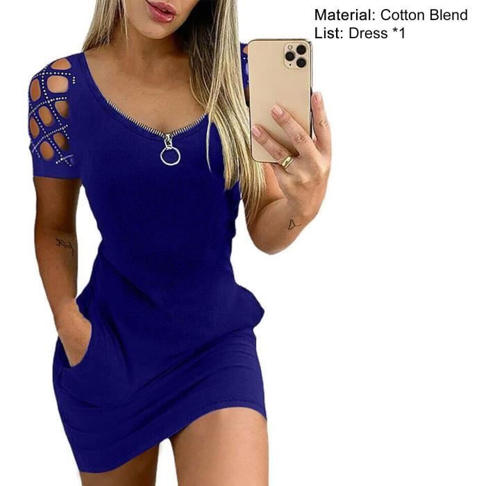 ROBE Robe de soiree courte anti boulades simple femme mini robe basique style Blue Blue Cdiscount Pret a Porter