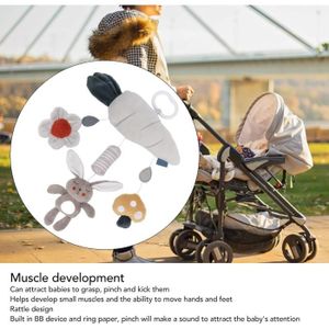 Jouets Sensoriels Noir Et Blanc Pour Poussette – 4 Pièces Animaux Suspendus – 0-6 Mois