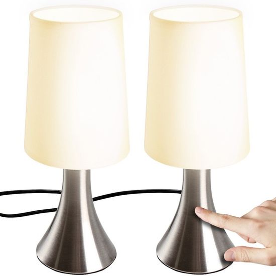 JAGO Lampe de Chevet Tactile Table à Poser Abat-Jour en Tissu Ampoule E14 Lot de 1/2 