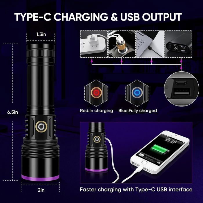 DARKBEAM UV Lampe de poche LED rechargeable USB 365nm | WhichOne