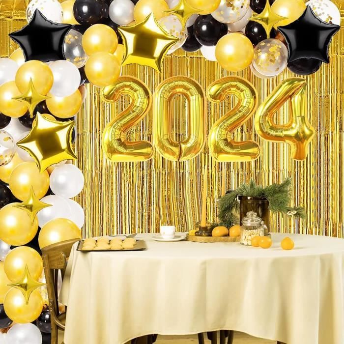 Decoration Nouvel An 2022, Deco Fete Nouvelle Année, 2022 Ballon , Happy  New Year Bannière, Ballons Noir Et Or, Accessoi[K1738] - Cdiscount Maison