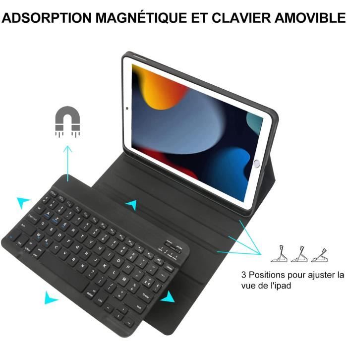 Clavier Magnétique Détachable AZERTY Pour IPad 9e/8e/7e Génération, IPad Air 3 Et IPad Pro 10.5" - Étui Protecteur Avec Porte-stylet Et Connexion Bluetooth