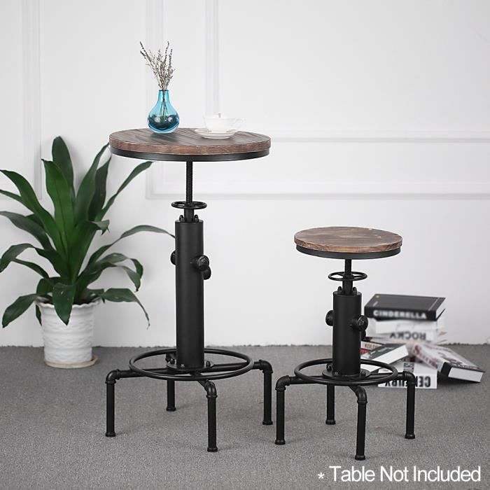 Lot De 2 Tabourets De Bar Industriels – Noirs – Hauteur Réglable (92-103,5 Cm) – Marque Générique
