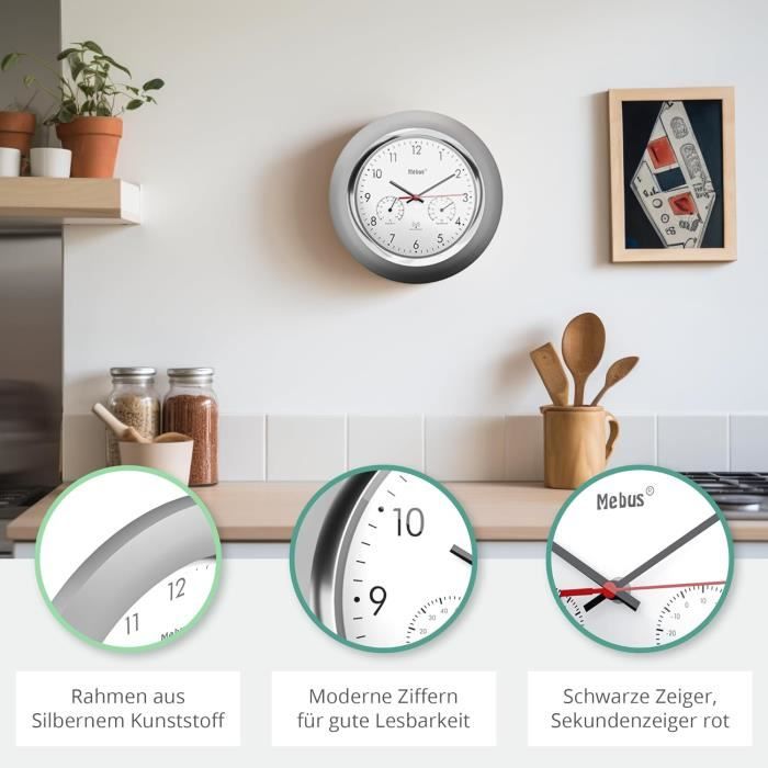 BETA Wanduhr Mit Thermometer - 26cm Schwarz/orange Für Werkstatt