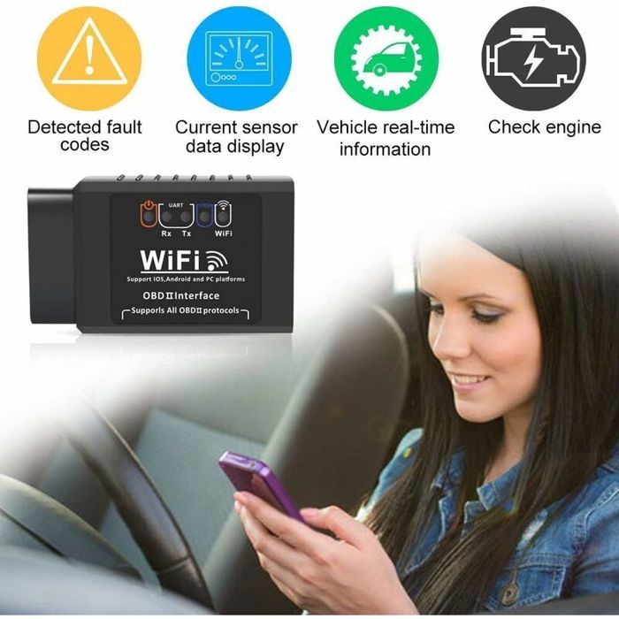 Scanner Diagnostic Voiture OBD2 WiFi/Bluetooth – Compatible IOS, Android – Lecture Et Effacement Codes