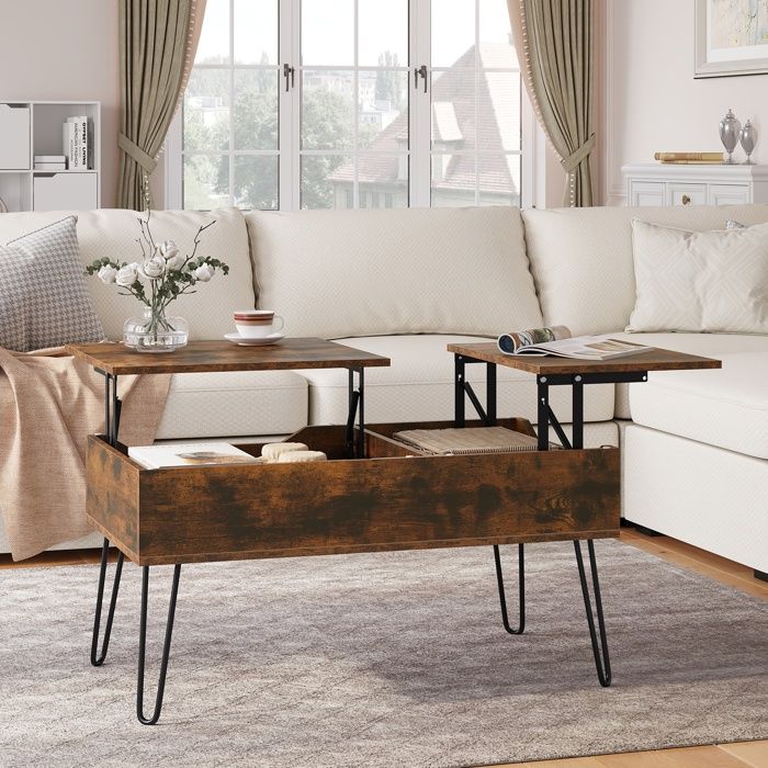 WOLTU Table Basse Avec Rangement - Style Industriel Vintage 90x45x45cm Chêne Clair BTS16hei