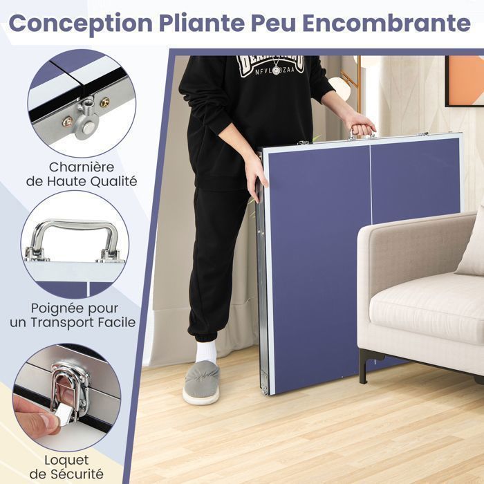 Table De Ping-Pong Pliable COSTWAY 152x76x76cm – Portable Avec Raquettes Et Balles