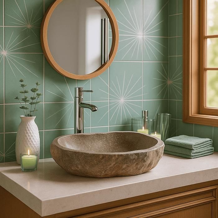 Lavabo De Salle De Bain Abetone - Pierre Moulée, Blanc, 16,5 Pouces, Design Moderne