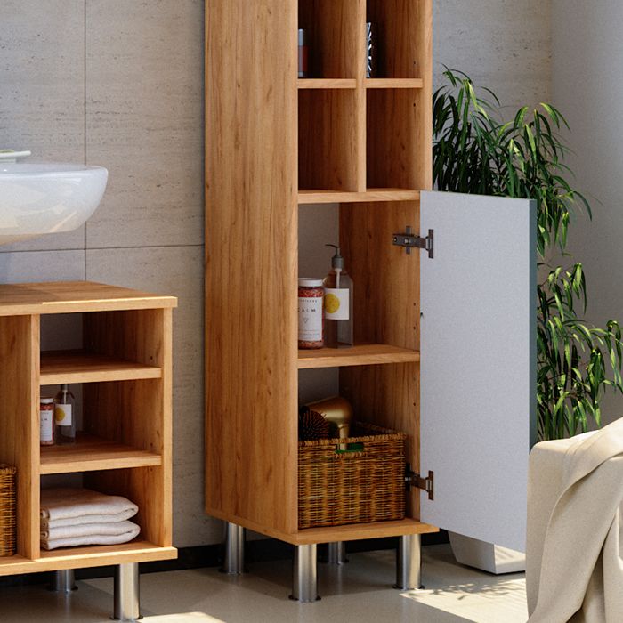 Armoire Midi Fynn Chêne Vert Vicco - Meuble Salle De Bain 95x30x30 Cm - NEUF