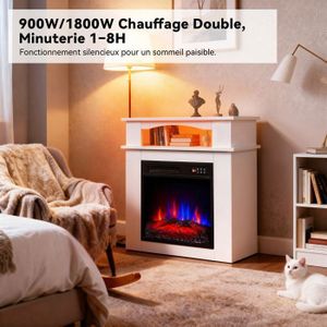 Meuble TV Avec Cheminée électrique Décorative - Blanc Brillant & Pieds Noirs - Pas De Chauffage, Juste La Flamme !