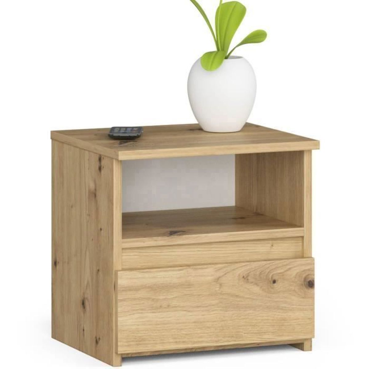 Table De Chevet Chêne Artisanal 30x30x40 Cm - Bois D'Ingénierie 2 Tiroirs, Style Industriel Vintage, Multifonction Salon Ou Chambre