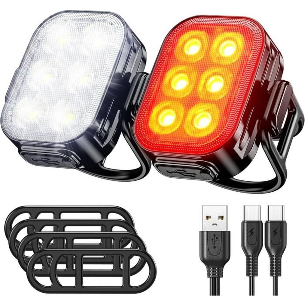 2 Fari Anteriori Per Bici LED, 1800 MAh Ricaricabili USB, 3 Modalità, Impermeabili, Luminosità 100 Metri, Luce Per Bicicletta E Torcia Portatile