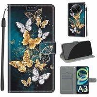 Coque pour Xiaomi Redmi A3 6.71" Etui Coque Cuir Papillon or et argent Porte Carte à Rabat Clapet Housse Protection Case DKD7