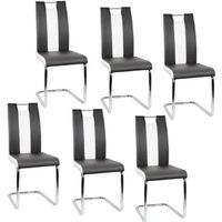 Lot de 6 chaises de salle à manger en cuir PU noir et blanc