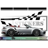 Porsche Bandes Intégrales latérales + capot + toit + hayon - NOIR - Kit Complet - Tuning Sticker Autocollant Graphic Decals