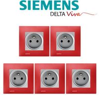 Siemens - LOT 5 Prise 2P+T Silver Delta Viva + Plaque Rouge