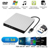 Lecteur CD DVD Externe USB 3.0 - Graveur CD pour Windows 7/8/10 / XP / Vista / Mac OS(Blanc)