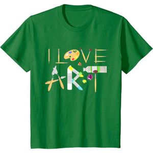 CRAYON DE COULEUR T-Shirt I Love Art Pinceau Palette Dessinateur - Vert Kelly - Palettes - 6 ans - Adulte - Mixte