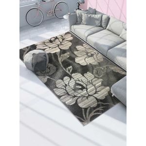 80 x 150 cm Jaune Motifs Droit Santana Noir Tapis de Salon Gris