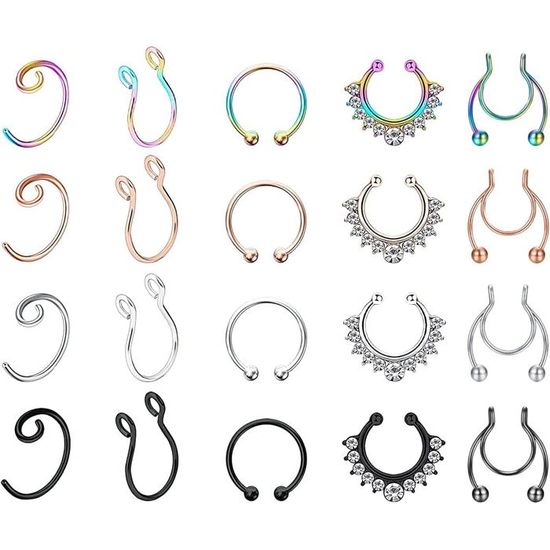 Funseedrr 6pcs Faux Piercing Nez Septum Anneaux Acier Chirurgical Cerceau De Nez Sans Trou Septum Piercing