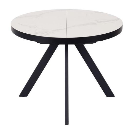 Tables à manger - Table à manger extensible et ronde "Roma" en céramique et métal - Blanc/noir - D 120/160 x H 75 cm