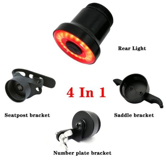 Feu Arrière De Vélo Intelligents, Induction De Freinage USB Rechargeable Ipx6 Etanche Eclairage Velo Arret De Demarrage Automatique 4 Modes Led 96562226