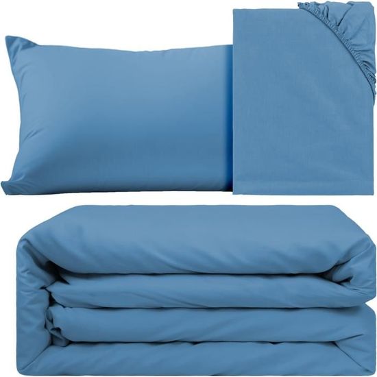 Parure De Lit 1 Personne 140x200 Réversible Polyester Imprimé Noir Et