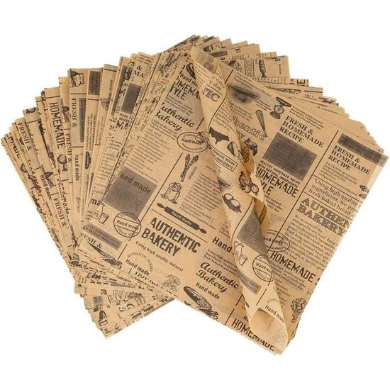 Papier Deli 100 Feuilles 36x26 Cm - Papier à Sandwich Résistant à La Graisse - Pour Hamburgers, Frites, Pain