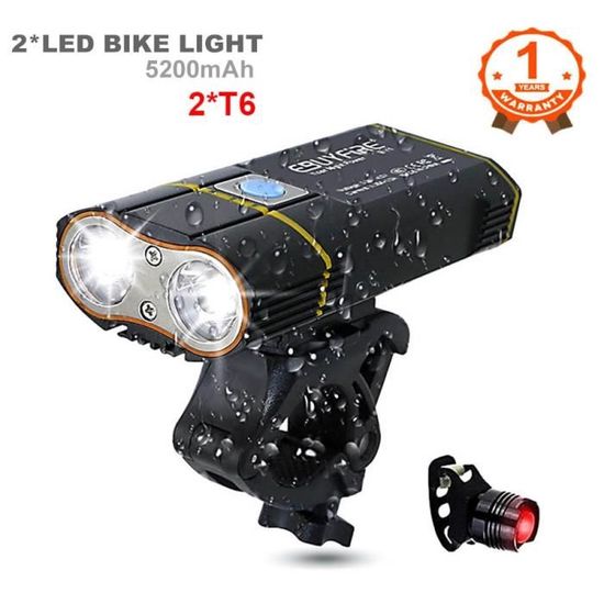 Phare Avant Vélo LED Rechargeable USB 8000mAh - 6000 Lumens, 5 Modes, Puissance Extrême Pour Visibilité De Nuit