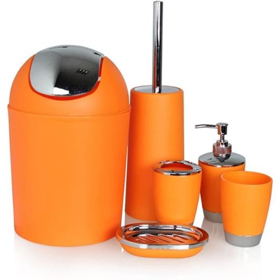 6pcs salle de bains accessoire set poubelle porte-savon set Ensemble Accessoires Set Porte-brosse dents poubelle-Orange
