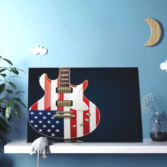 Décoration murale 3D en métal, guitare électrique, 60x40 cm - Bo..