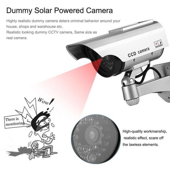 Caméra factice solaire haute simulation CCTV faux caméra clignotant Led lumière rouge batterie de sécurité à domicile surveillance