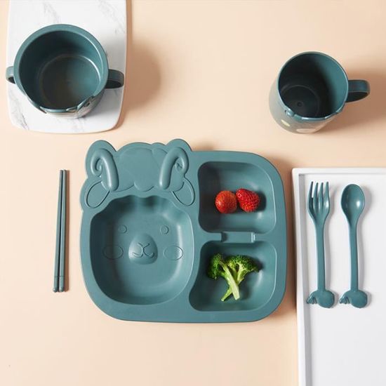 6PCS Vaisselle Assiette COUVERTS Bébé Enfants Dîner Déjeuner Repas avec  Compartiments -Dinosaure vert foncé - Cdiscount Puériculture & Eveil bébé