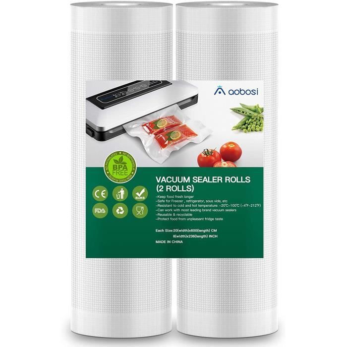 4 Rouleaux Sacs Sous Vide KitchenBoss 20/28cm X 500cm - Sans BPA, Idéal Conservation
