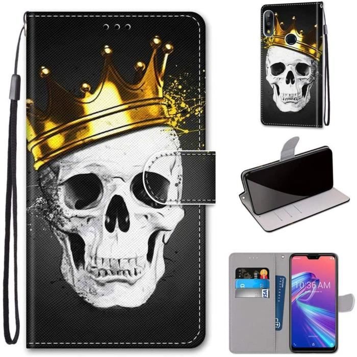 ASUS Zenfone Max Pro (M2) Coque, Beau PU Cuir Magnétique Flip Portefeuille Support Porte-Carte Dragonne Protecteur Coque Housse Ét