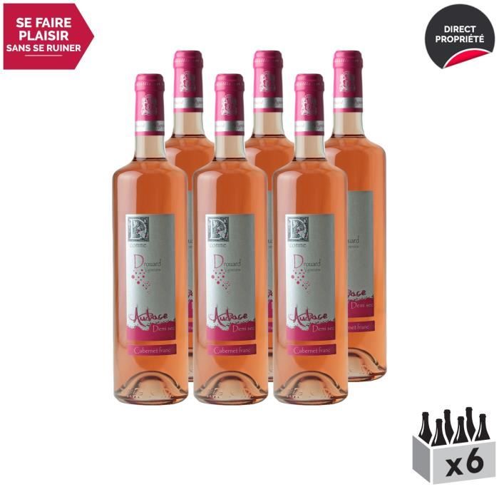 Val de Loire Audace Demi-Sec Rosé - Lot de 6x75cl - Vignoble Drouard - Vin IGP Rosé du Val de Loire - Cépage Cabernet Franc