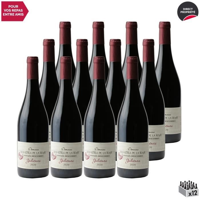 Juliénas Rouge 2020 - Lot de 12x75cl - Domaine les Côtes de la Roche - Vin AOC Rouge du Beaujolais - Cépage Gamay