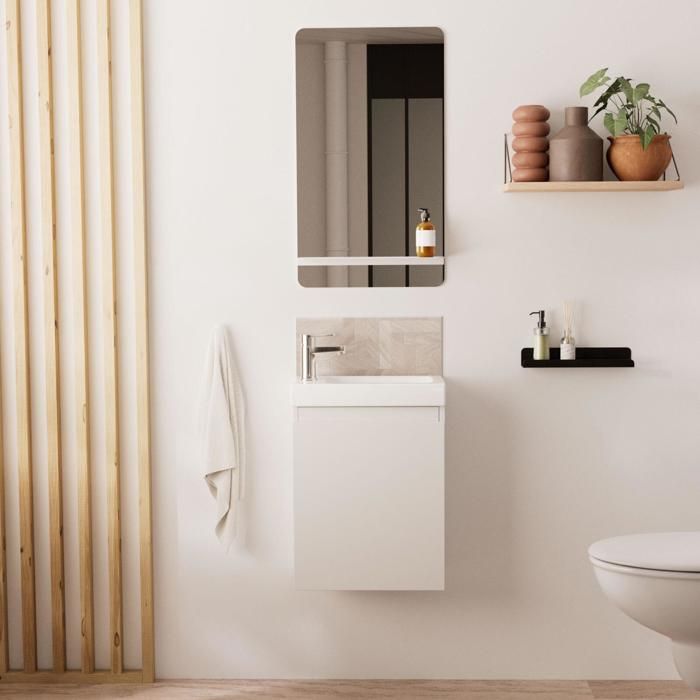 Lave-mains blanc LISA avec miroir tablette blanche