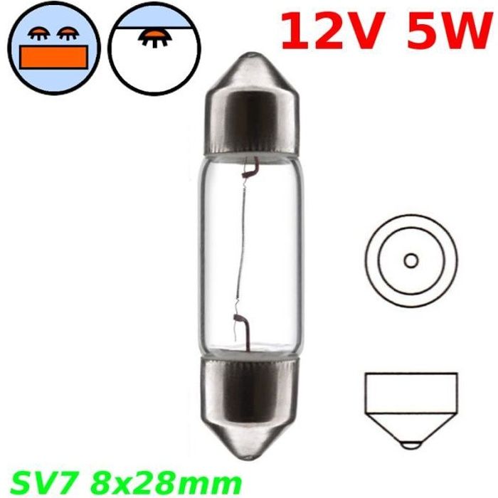 AMPOULE NAVETTE 12V 5W SV7 8 x 28 MM VOITURE MOTO SCOOTER VESPA FEU ARRIERE STOP CLIGNOTANT PLAQUE D'IMMATRICULATION PLAFOND INTERIE