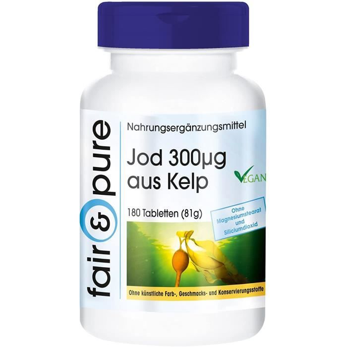 Compléments à base de plantes Iode 300µg de l'algue brune - naturel - végan - 180 comprimés de varech 141143