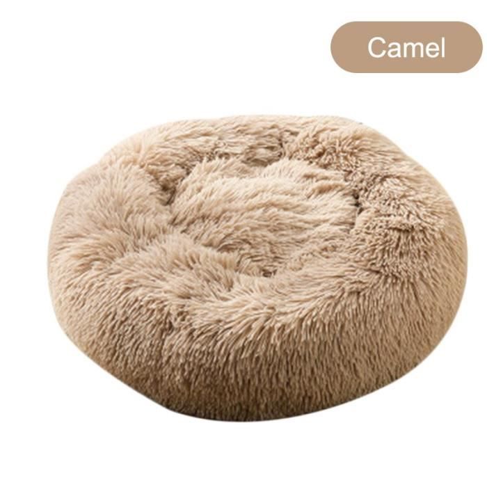 Corbeilles,Meijuner longue peluche lit pour animaux de compagnie Super doux rond chien lit lavable chien - Type camel-XXL-100cm
