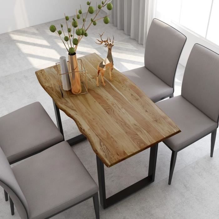 Table salle à manger Industriel et Rustique - Pour 4 à 6 personnes - Bois d'acacia Solide & Pieds en Acier - 118x58x76 cm