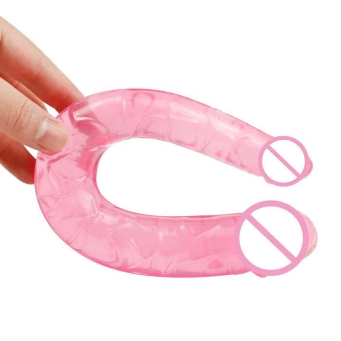 AUCUNE Sextoy,Double face Dong gelée gode pénis Dick U forme artificiel vagin Anal Plug G Spot masseur jouet sexuel - Type pink