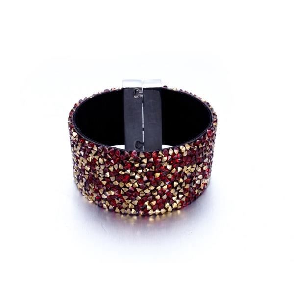 Bracelet Manchette de Cristaux rouges et dorés de Swarovski Elements et Velours noir